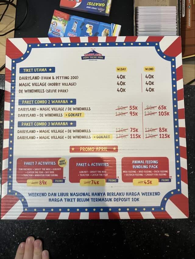 園内3施設の入園料および体験パッケージの料金表