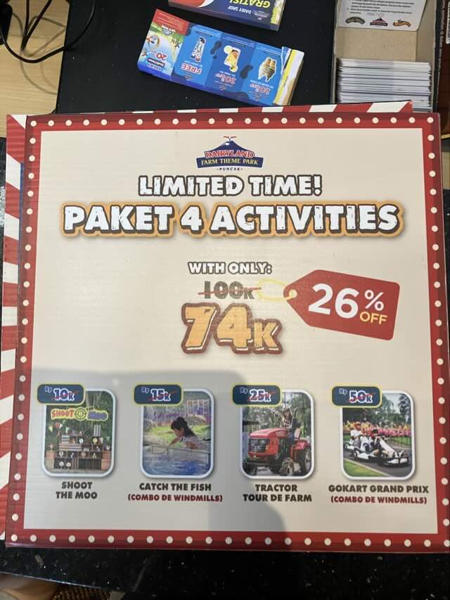 7つのアクティビティのパッケージ料金とイメージ図 26%off で74.000RP